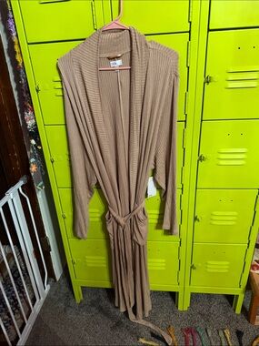 Nordstrom Taupe Ribbed Shawl-Collar Long Cardigan